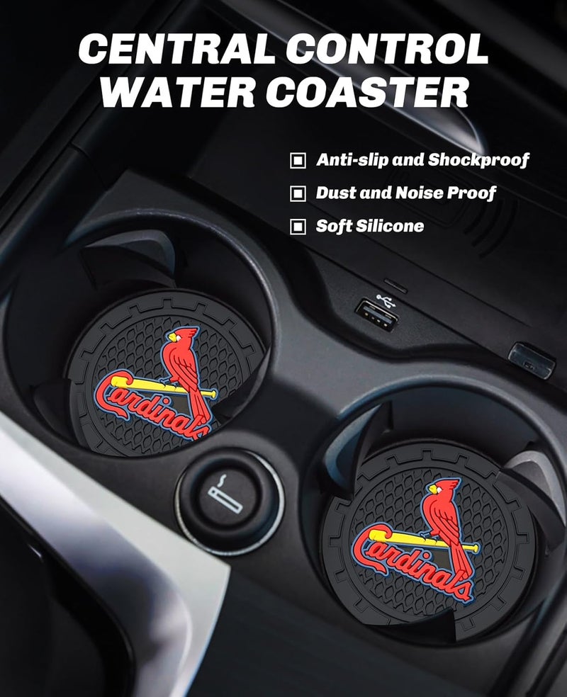 Kaleduo 2PCS Car Cup Holder Coaster,Auto Cup Holder Insert Coaster for St. Louis Cardinals Baseball Fans, Non-Slip Car Drink Holder Mat, Interior Accessories, St. Louis Cardinals - Image 2